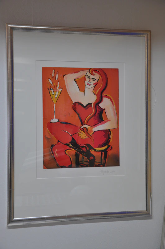 Elvira Bach - Original Farbradierung, nummeriert und signiert, mit Passepartout im silbernen Holzrahmen
